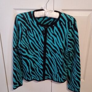 Like New RARE Vintage 90s Susan Bristol Petites Animal Print Zip-Front Cardigan